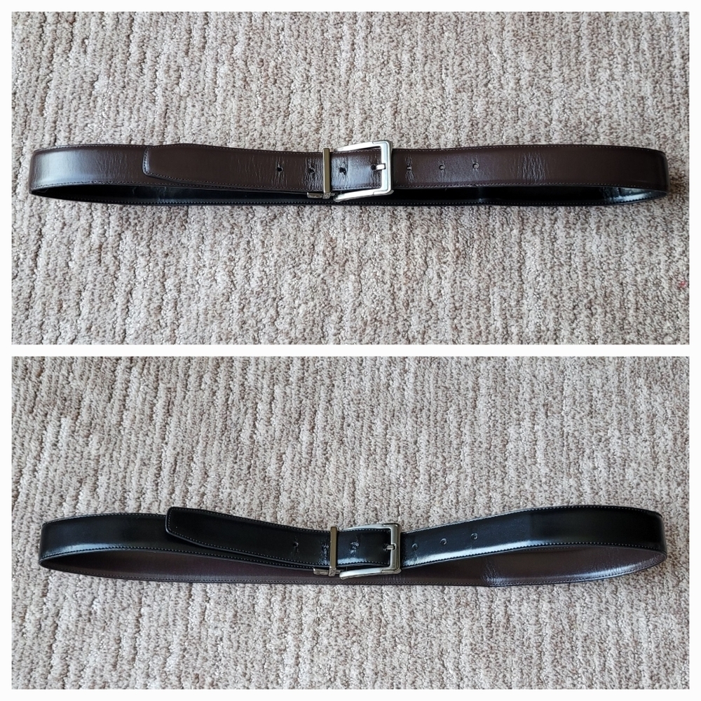PERRY ELLIS LEATHER BELT REVERSIBLE BLACK BROWN SILVER  MEN'S 38 WAIST *FREE*